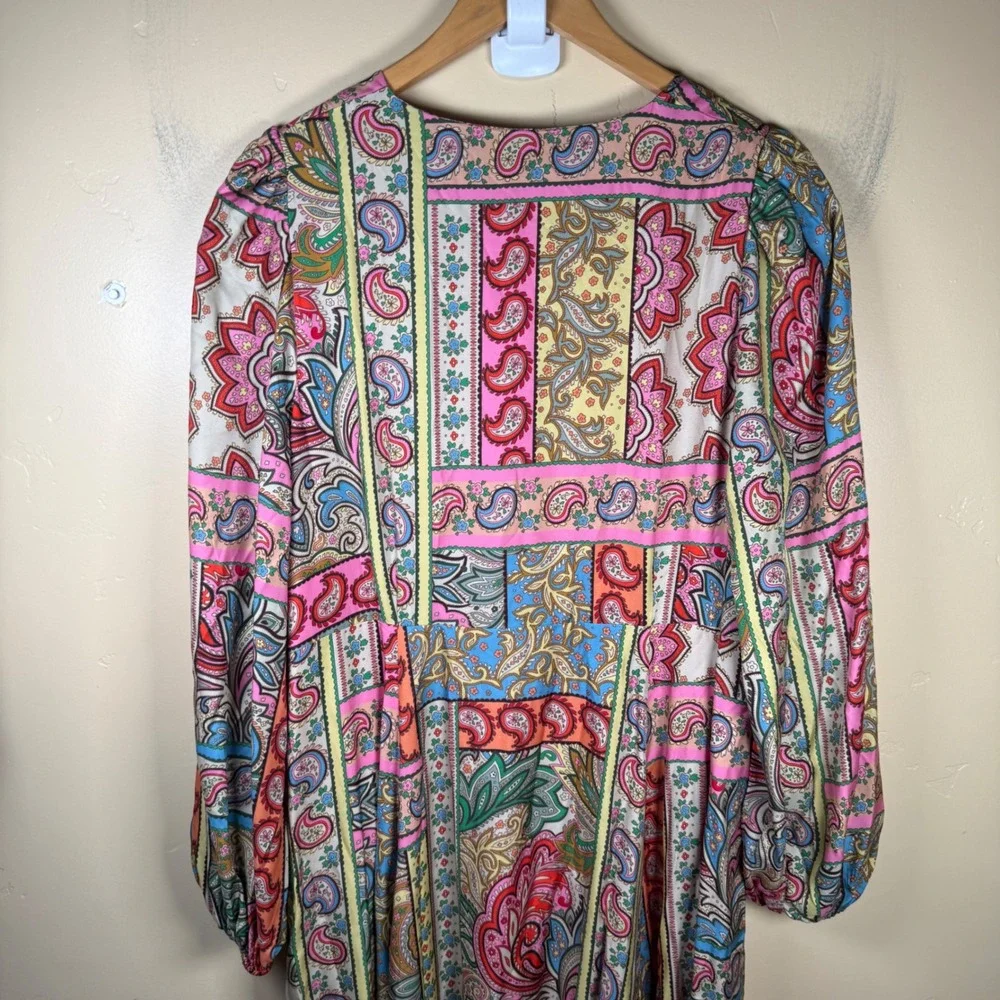 Boden Blouson Maxi Tea Dress Women 14 Pink Paisley Silk Blend‎ Flowy Cottagecore